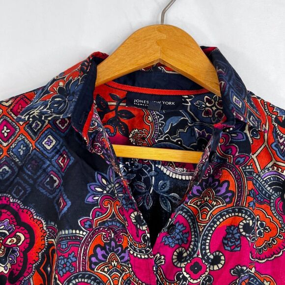 Jones New York 100% Cotton Dark Maximalist Print Button Down Shirt Size Small - Picture 3 of 8